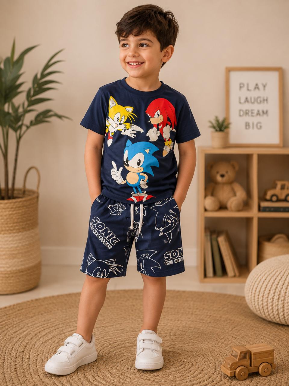 Cartoon Print T-Shirt & Shorts Set
