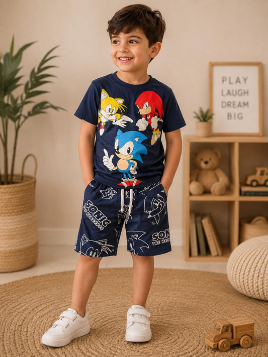 Cartoon Print T-Shirt & Shorts Set