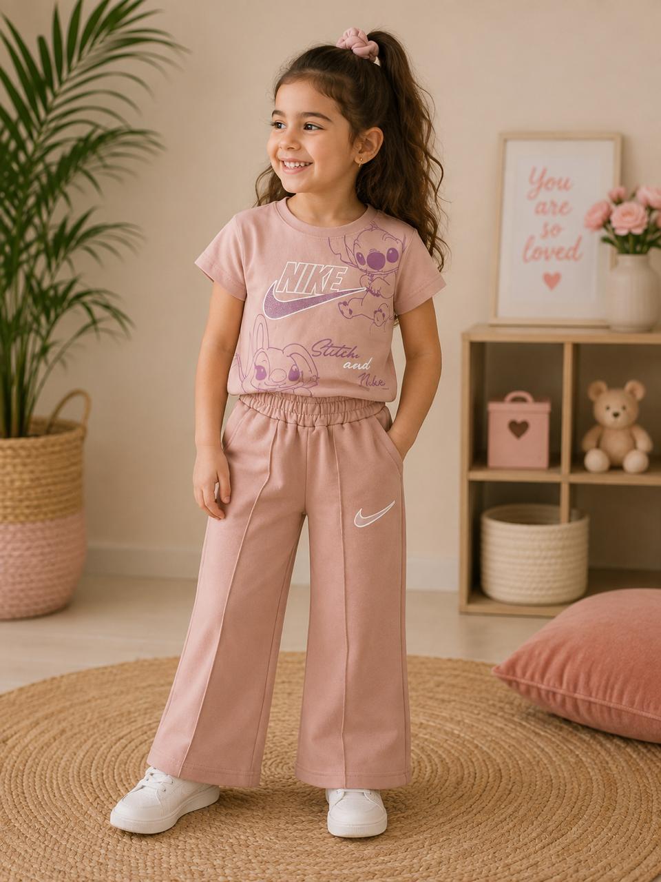 Pink T-Shirt & Wide-Leg Pants Set