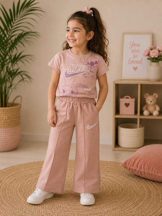 Pink T-Shirt & Wide-Leg Pants Set